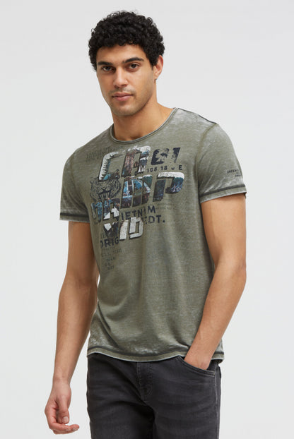 CAMP DAVID Ausbrenner-Shirt mit Photoprint - green olive