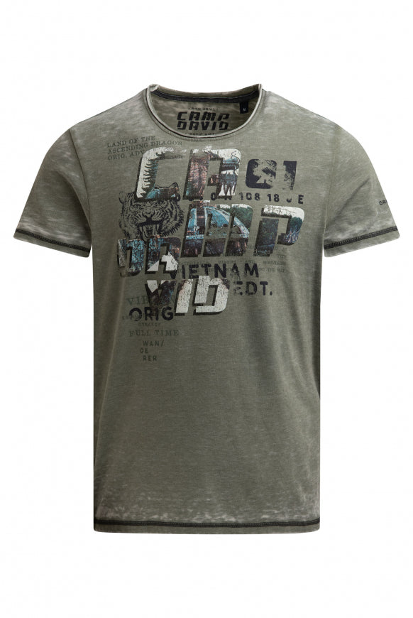 CAMP DAVID Ausbrenner-Shirt mit Photoprint - green olive