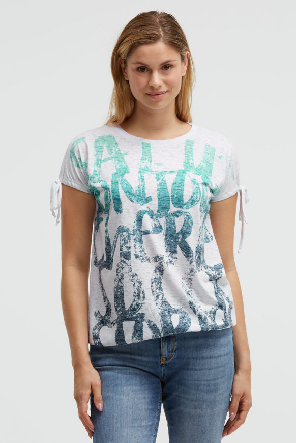 SOCCX Ausbrenner-Shirt mit Print und Tunnelzugbändern
