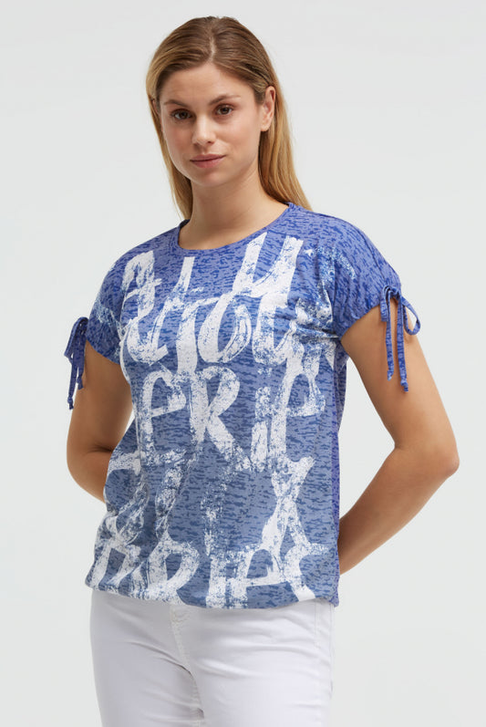 SOCCX Ausbrenner-Shirt mit Print und Tunnelzugbändern