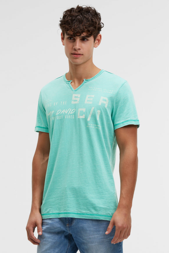 CAMP DAVID Ausbrenner-Shirt mit Used Look und Label Prints
