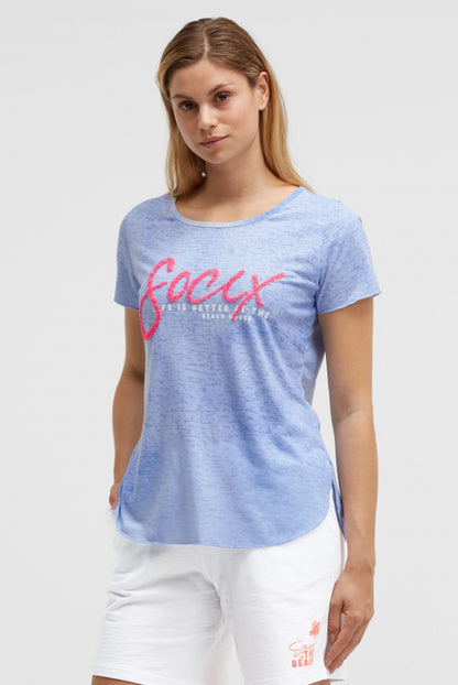 SOCCX Ausbrenner-T-Shirt mit Pailletten - Wording - soft ocean