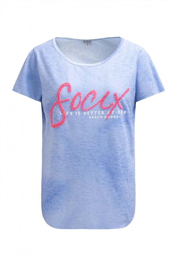 SOCCX Ausbrenner-T-Shirt mit Pailletten - Wording - soft ocean