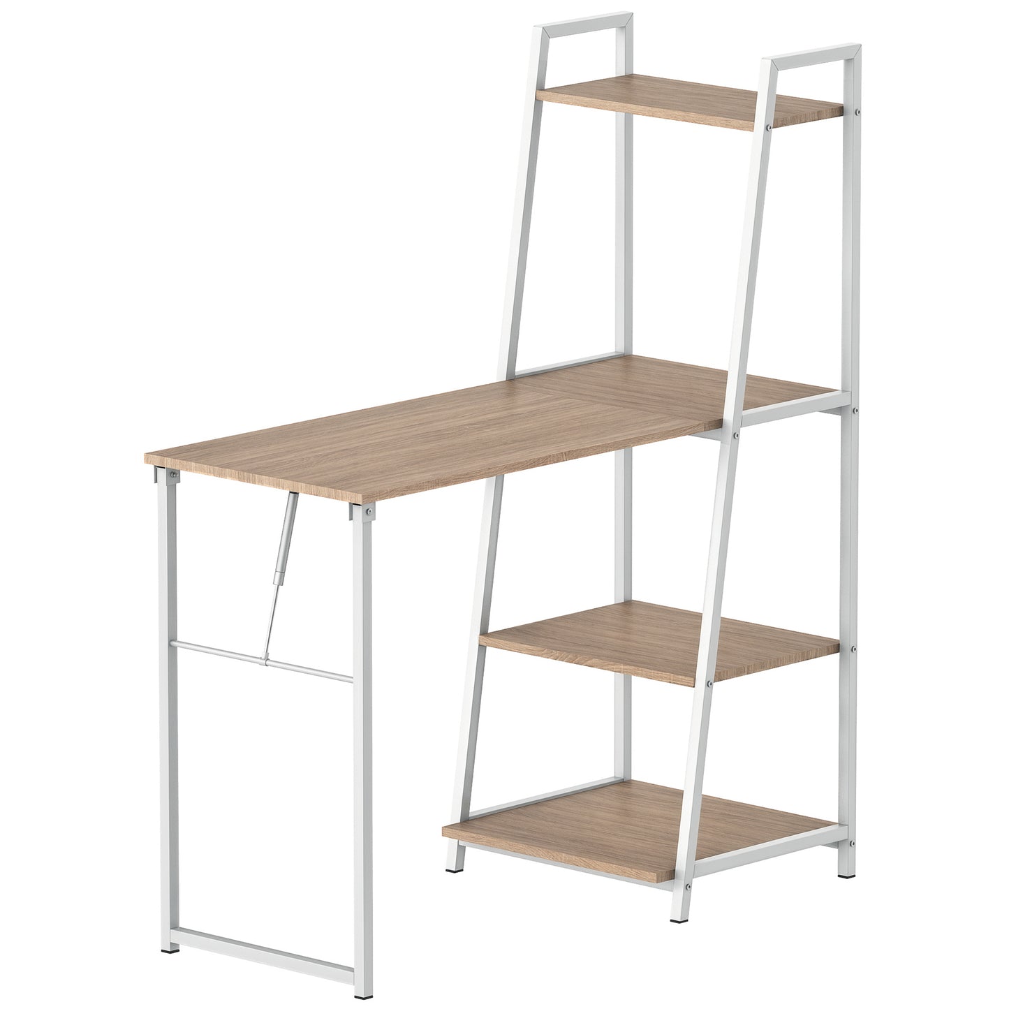 HOMCOM Schreibtisch klappbar mit 4 Tier Bücherregal, Computertisch, Bürotisch, E1 Spanplatte, Metallrahmen, Natur+Weiß, 106 x 48 x 128 cm   Aosom
