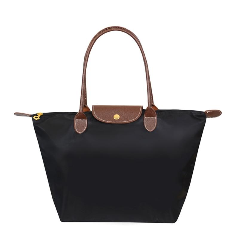 Neue Nylon Strand Tote Tasche Mode Damen Handtasche Tote Oxford Schulter Taschen Weibliche Wasserdichte Knödel Falten Einkaufstasche MIT Middle schwarz