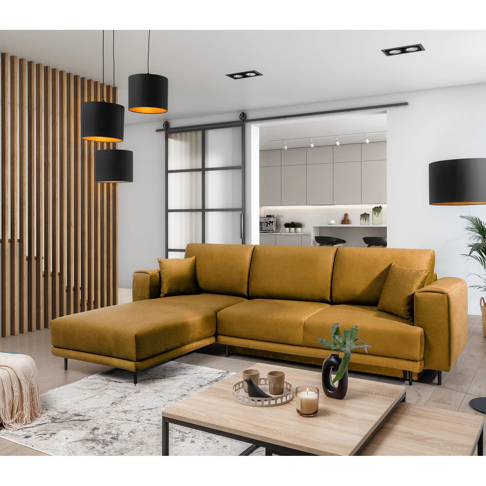 Ecksofa Baria – Schlaffunktion, Stauraum und pflegeleichter Stoff