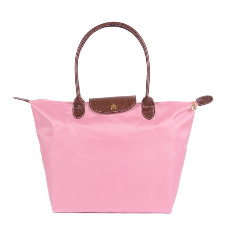 Neue Nylon Strand Tote Tasche Mode Frauen Handtasche Tote Oxford Schulter Taschen Weibliche Wasserdichte Knödel Falten Einkaufstasche 2024 M rosa