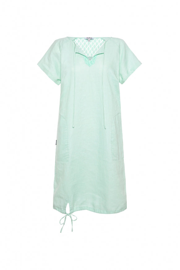 SOCCX Ballonkleid aus Leinen mit Ajour-Details - leafy mint
