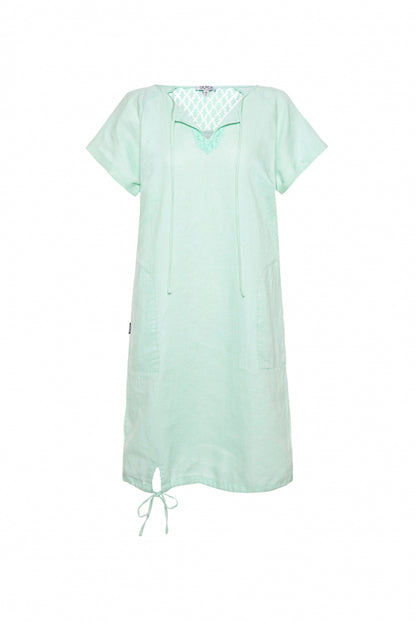 SOCCX Ballonkleid aus Leinen mit Ajour-Details - leafy mint
