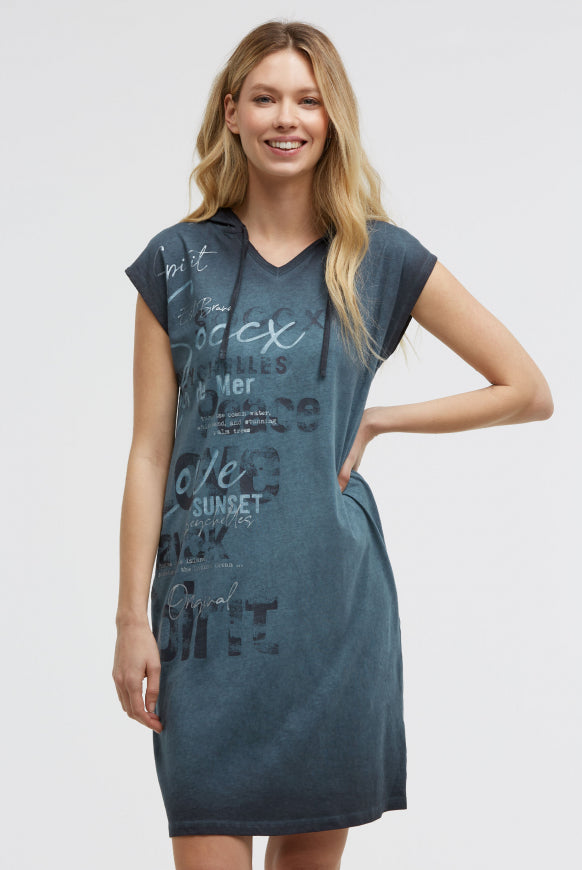 SOCCX Basic Hoodie-Kleid mit Wording Print