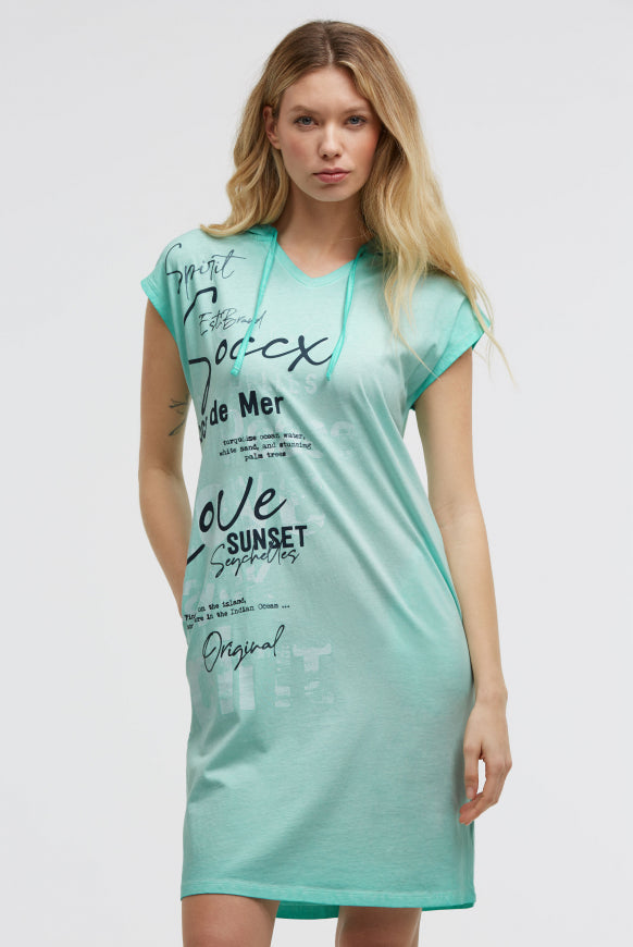 SOCCX Basic Hoodie-Kleid mit Wording Print