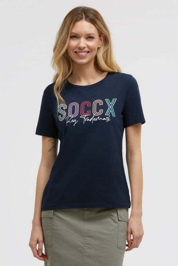 SOCCX Basic Logo T-Shirt mit Rundhalsausschnitt