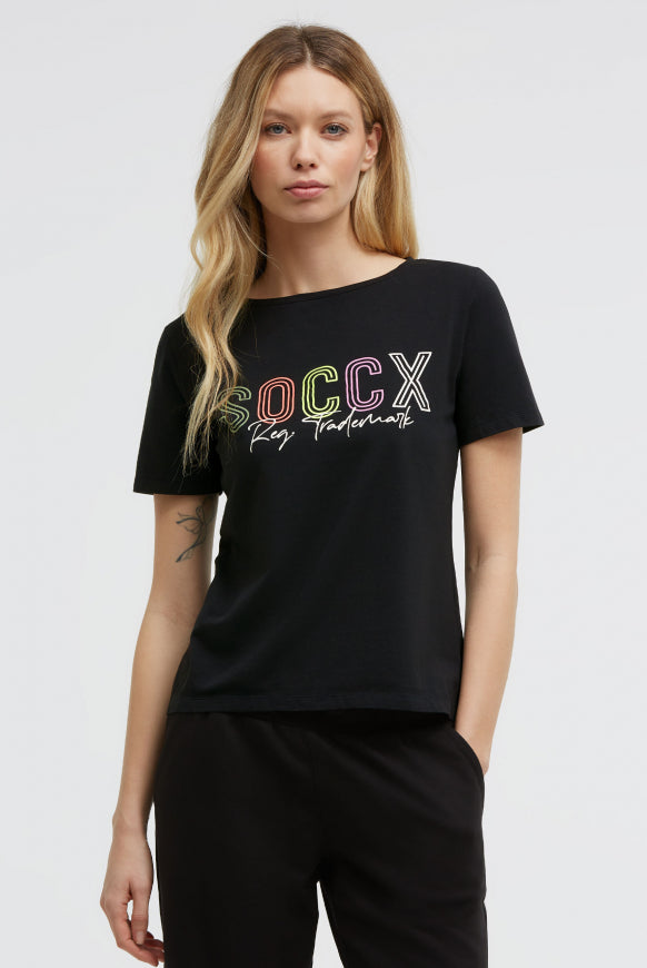 SOCCX Basic Logo T-Shirt mit Rundhalsausschnitt