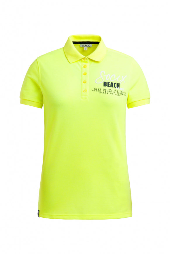 SOCCX Basic Poloshirt aus Pikee mit Backprint - electric lemon