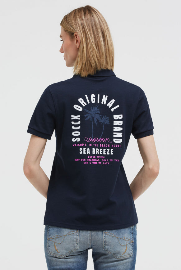 SOCCX Basic Poloshirt aus Pikee mit Backprint - blue navy