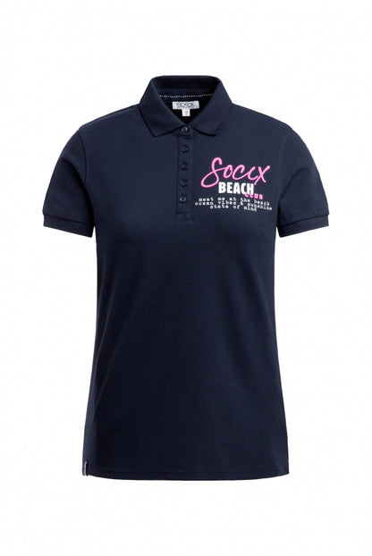 SOCCX Basic Poloshirt aus Pikee mit Backprint - blue navy