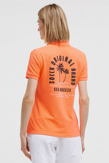 SOCCX Basic Poloshirt aus Pikee mit Backprint - electric orange