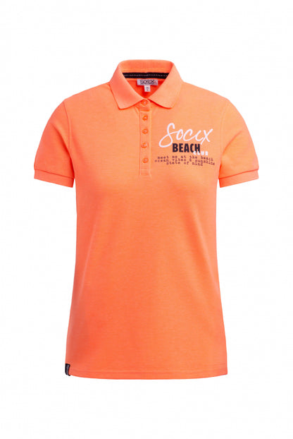 SOCCX Basic Poloshirt aus Pikee mit Backprint - electric orange