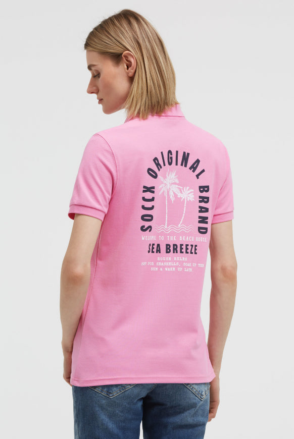 SOCCX Basic Poloshirt aus Pikee mit Backprint - pink blush