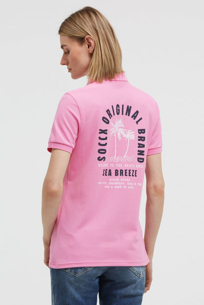 SOCCX Basic Poloshirt aus Pikee mit Backprint - pink blush