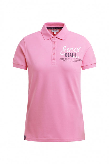 SOCCX Basic Poloshirt aus Pikee mit Backprint - pink blush