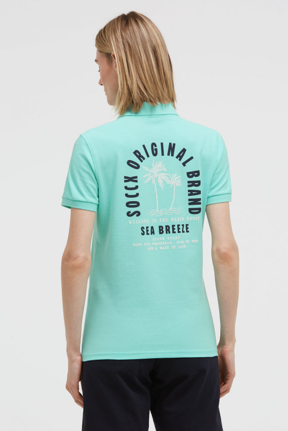 SOCCX Basic Poloshirt aus Pikee mit Backprint - crystal aqua