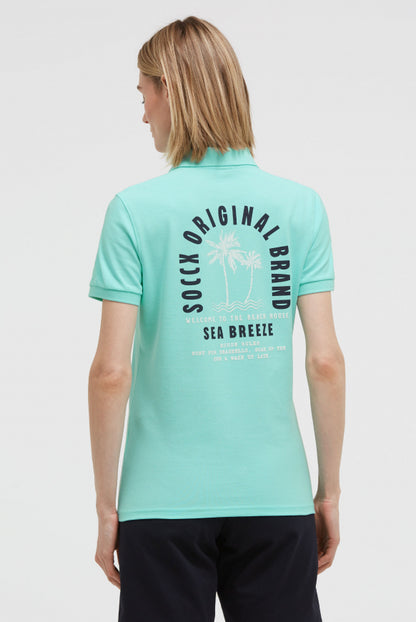 SOCCX Basic Poloshirt aus Pikee mit Backprint - crystal aqua