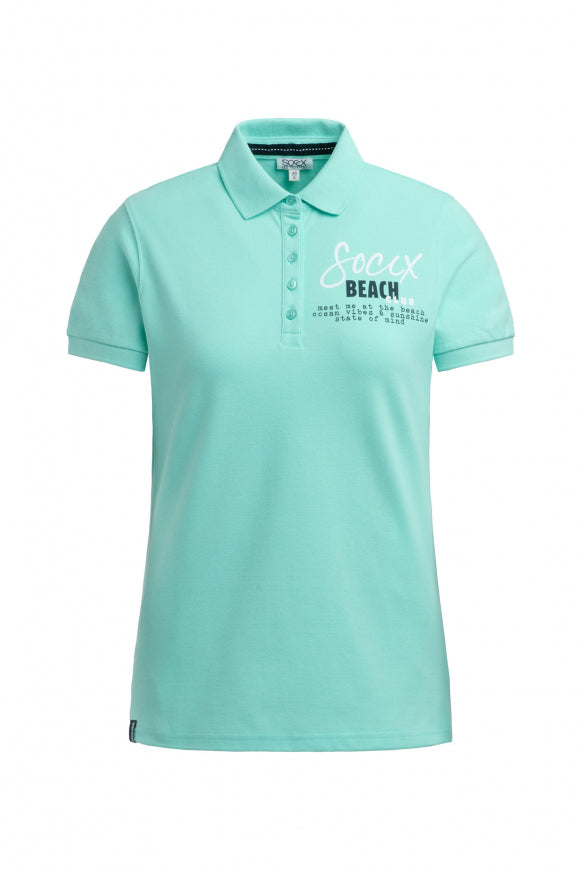 SOCCX Basic Poloshirt aus Pikee mit Backprint - crystal aqua