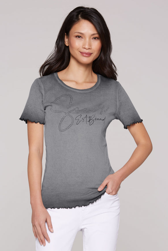 SOCCX Basic Rippshirt mit Logo aus Schmucksteinen