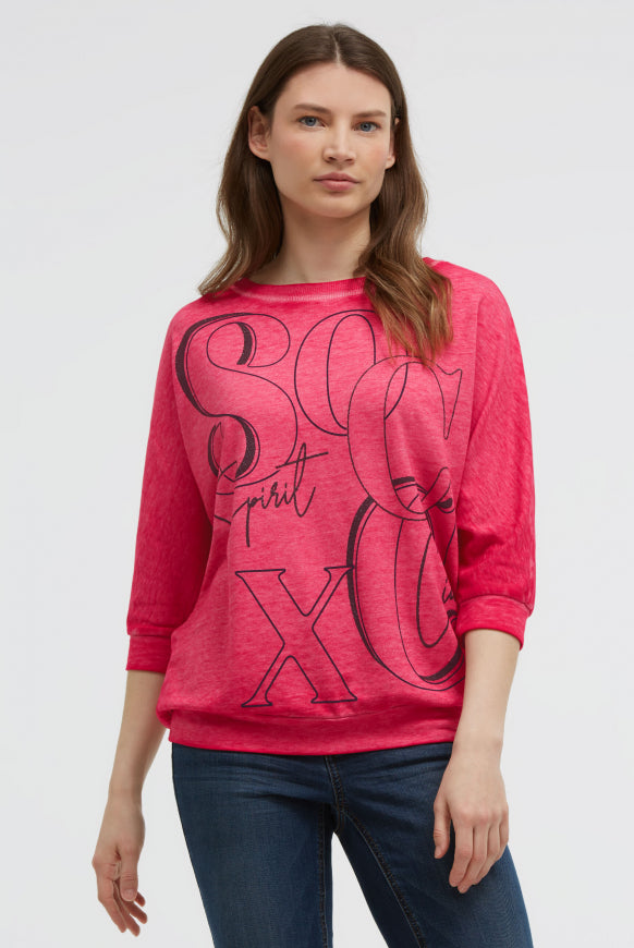 SOCCX Basic Sweatshirt mit verkürzten Ärmeln und Artwork