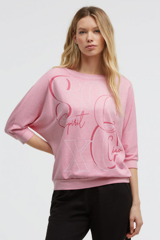 SOCCX Basic Sweatshirt mit verkürzten Ärmeln und Artwork