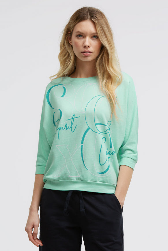 SOCCX Basic Sweatshirt mit verkürzten Ärmeln und Artwork