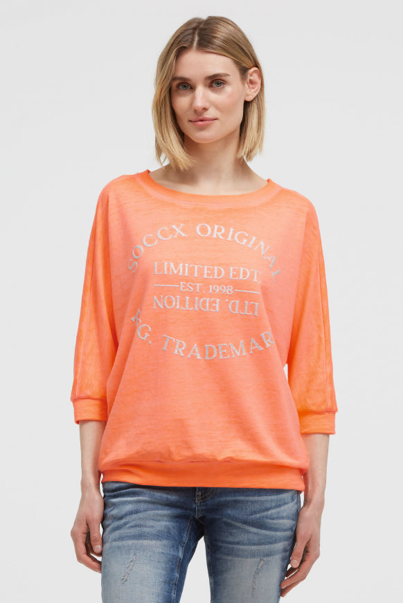 SOCCX Basic Sweatshirt mit verkürzten Ärmeln und Artwork