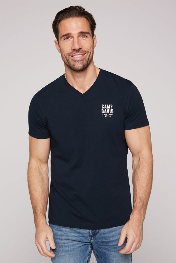 CAMP DAVID Basic T-Shirt V-Neck mit Logo Print
