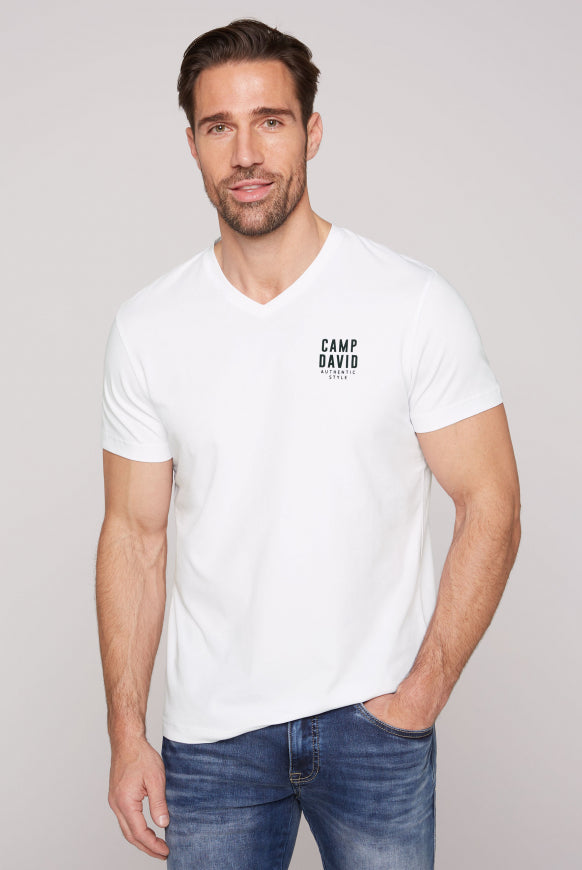 CAMP DAVID Basic T-Shirt V-Neck mit Logo Print