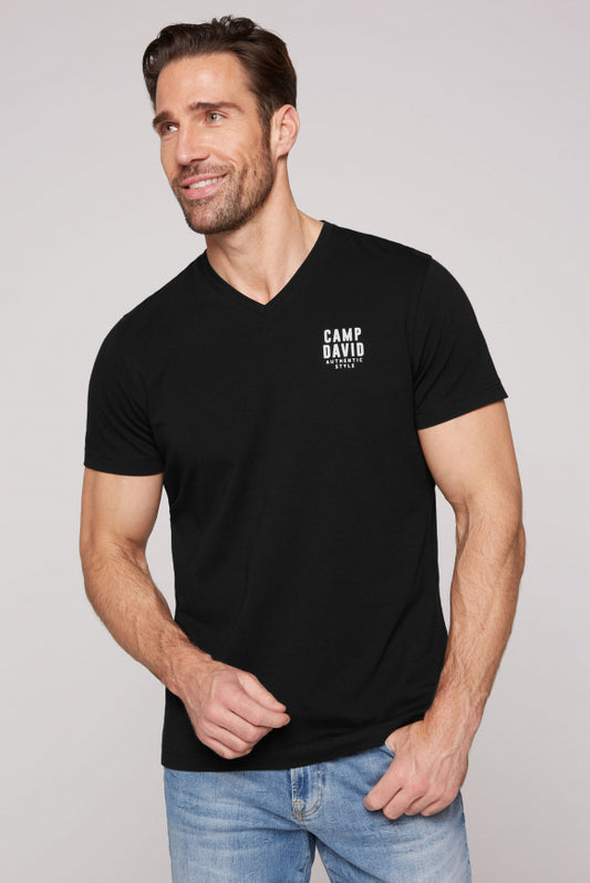CAMP DAVID Basic T-Shirt V-Neck mit Logo Print