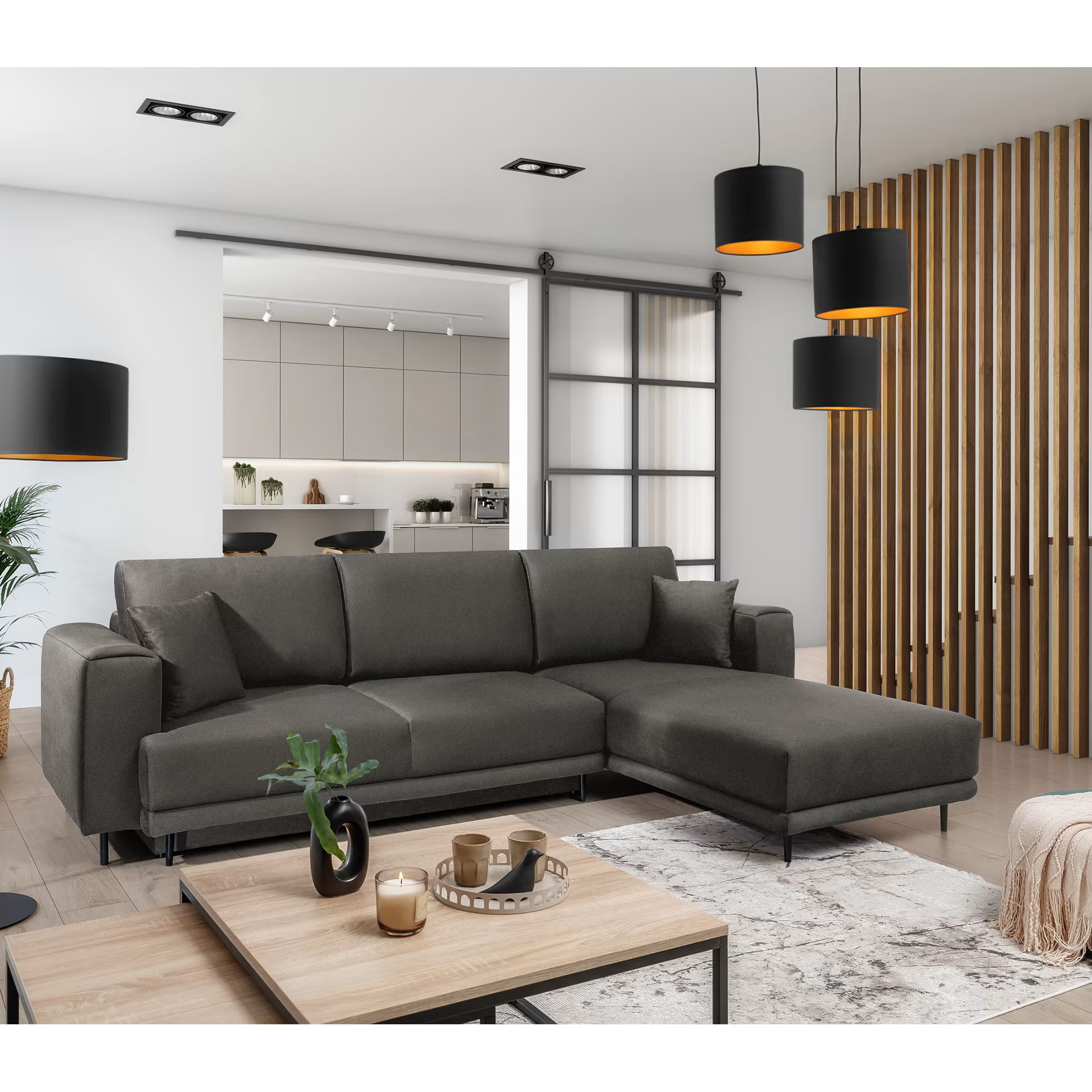 Ecksofa Baria – Schlaffunktion, Stauraum und pflegeleichter Stoff