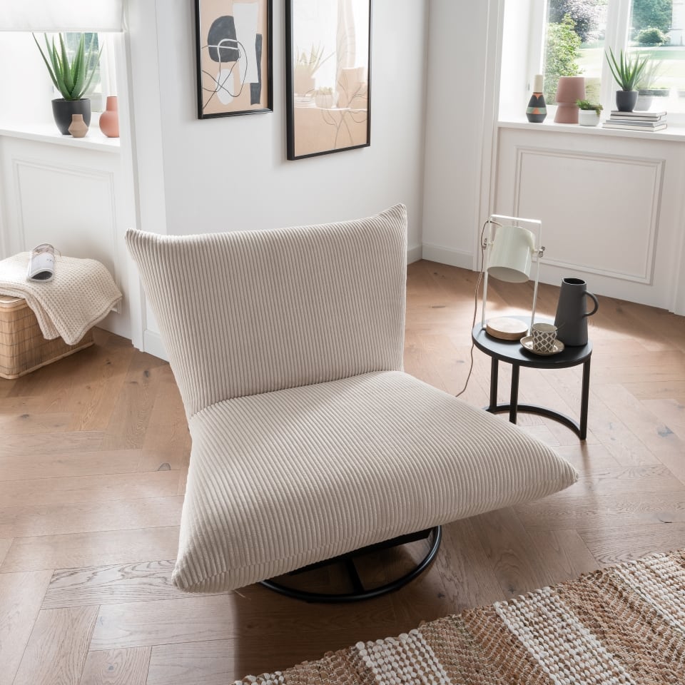 Benformato Cremona: Stilvoller Drehsessel in 9 Farbvarianten – Feincord,Cord-Flausch,Flachgewebe 360-Grad-Drehung