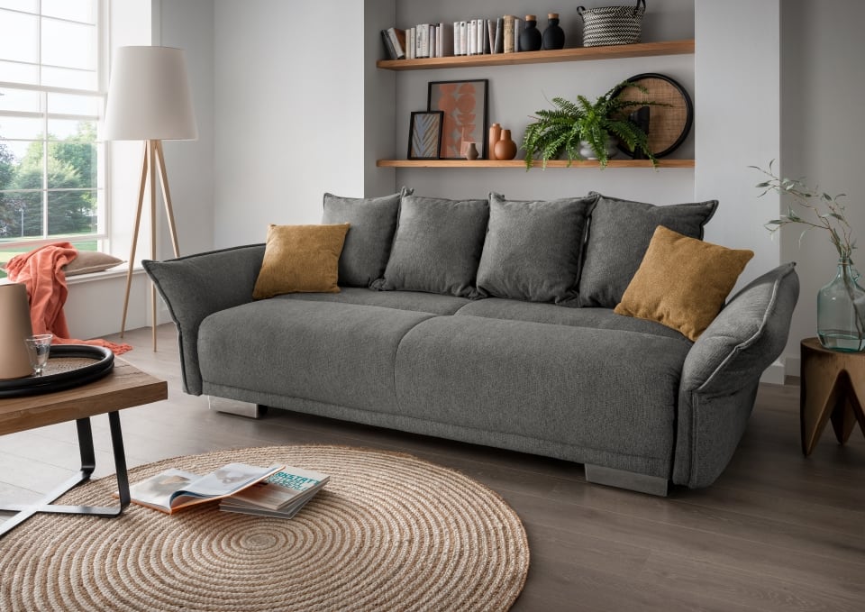 Big Sofa &quot;Pera&quot; von Benformato in Luxus-Mikrofaser mit Schlaffunktion, Bettkasten und wählbaren Farboptionen