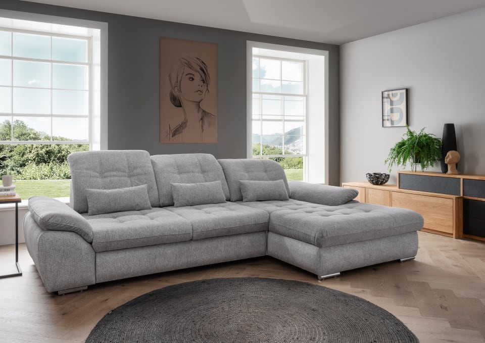 Benformato Sofa Rigatti: Komfortables Mikrofaser-Sofa mit Sitztiefenverstellung, verstellbaren Kopfstützen und Schlaffunktion - In zwei Farben wählbar