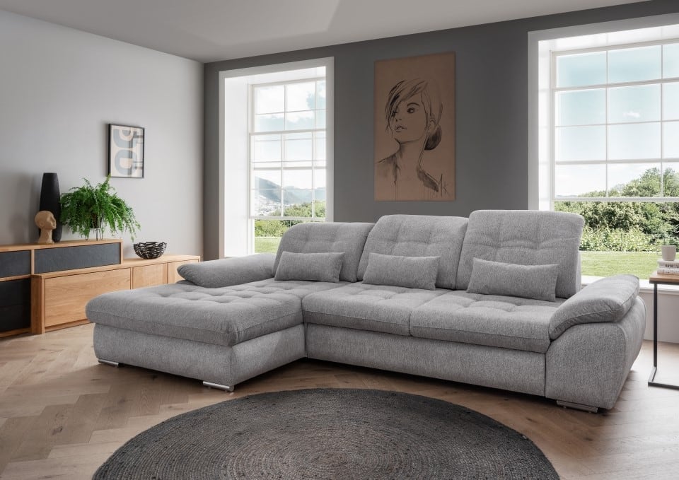 Benformato Sofa Rigatti: Komfortables Mikrofaser-Sofa mit Sitztiefenverstellung, verstellbaren Kopfstützen und Schlaffunktion - In zwei Farben wählbar