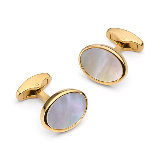 Mother Of Pearl Oval Cufflinks In Gold