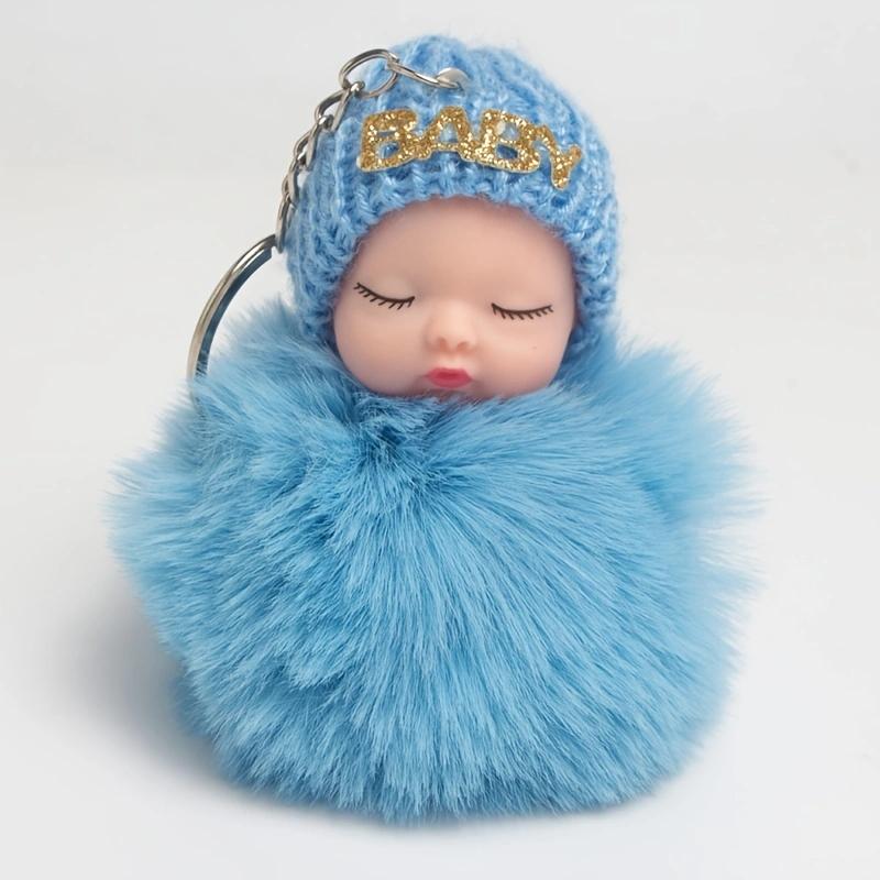 Cartoon Plüsch Schlaf Puppe Schlüsselanhänger Niedliche Plüsch Kohle Ball Rucksack Anhänger Kreative DIY Kinder Plüsch Puppe Anhänger Zubehör Auto Anhänger für Freunde blau