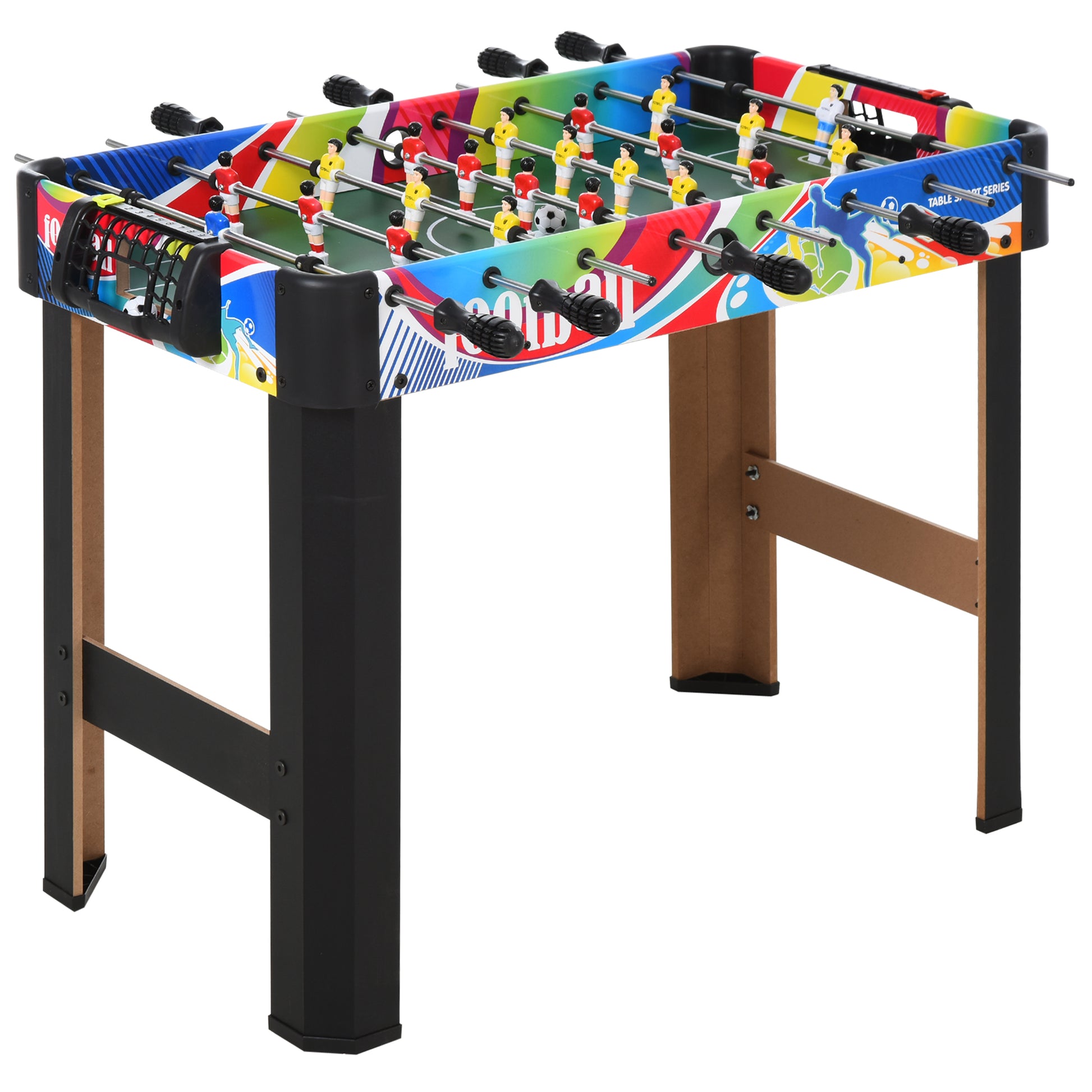 HOMCOM Tischfußball Klassisch mit 2 Bällen und 2 Punktetafeln, Spieltisch aus MDF, Edelstahl und Kunststoff, 86.5x43.5x63 cm, Mehrfarbig   Aosom