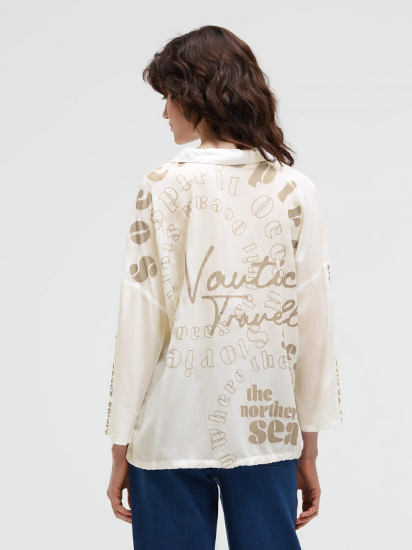 SOCCX Bluse mit Backprint, 3/4-Arm und Saumband - shell sand