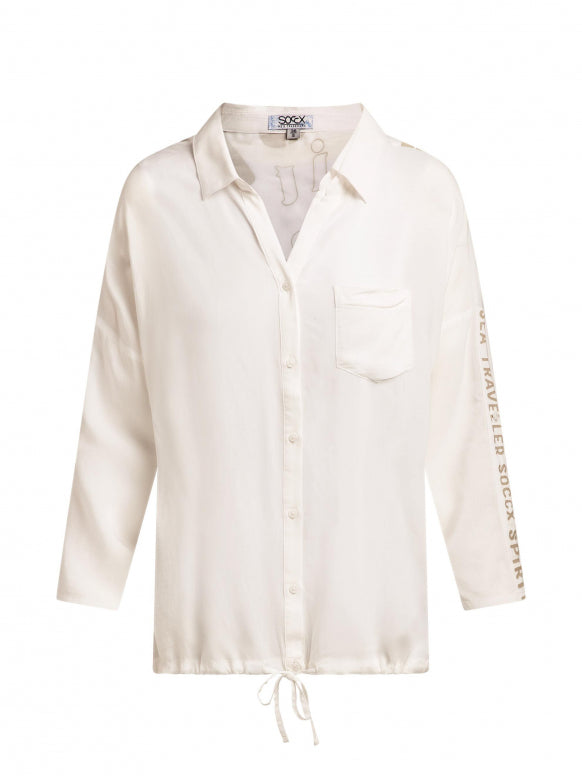SOCCX Bluse mit Backprint, 3/4-Arm und Saumband - shell sand