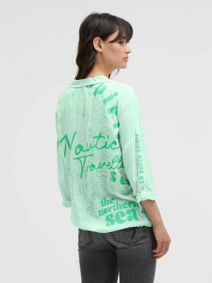 SOCCX Bluse mit Backprint, 3/4-Arm und Saumband - ocean mint