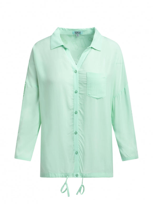 SOCCX Bluse mit Backprint, 3/4-Arm und Saumband - ocean mint