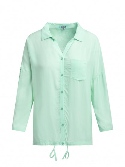 SOCCX Bluse mit Backprint, 3/4-Arm und Saumband - ocean mint