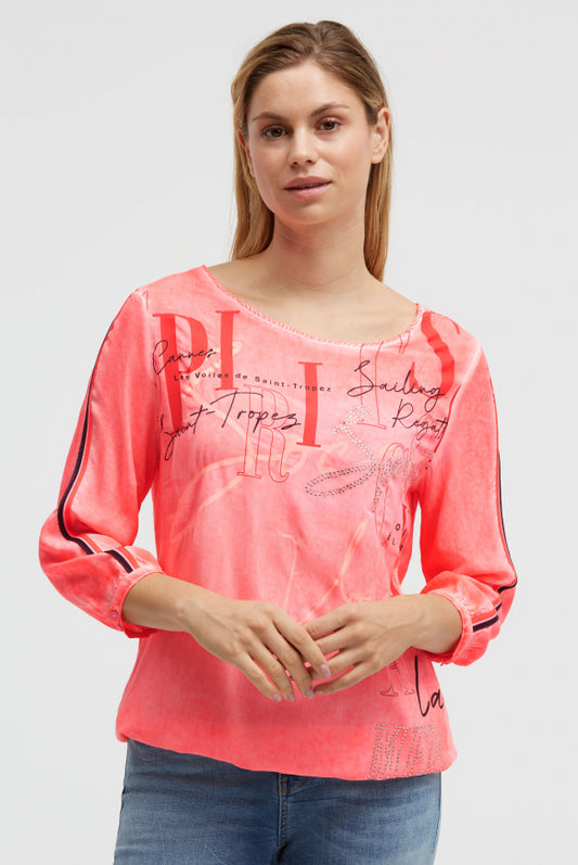 SOCCX Blusenshirt mit Tapes, Print und Schmucksteinen